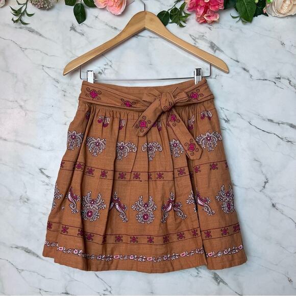 Anthropologie Meghan Embroidered Belted Mini Skirt with Pockets Orange Pink 4 - Picture 2 of 14